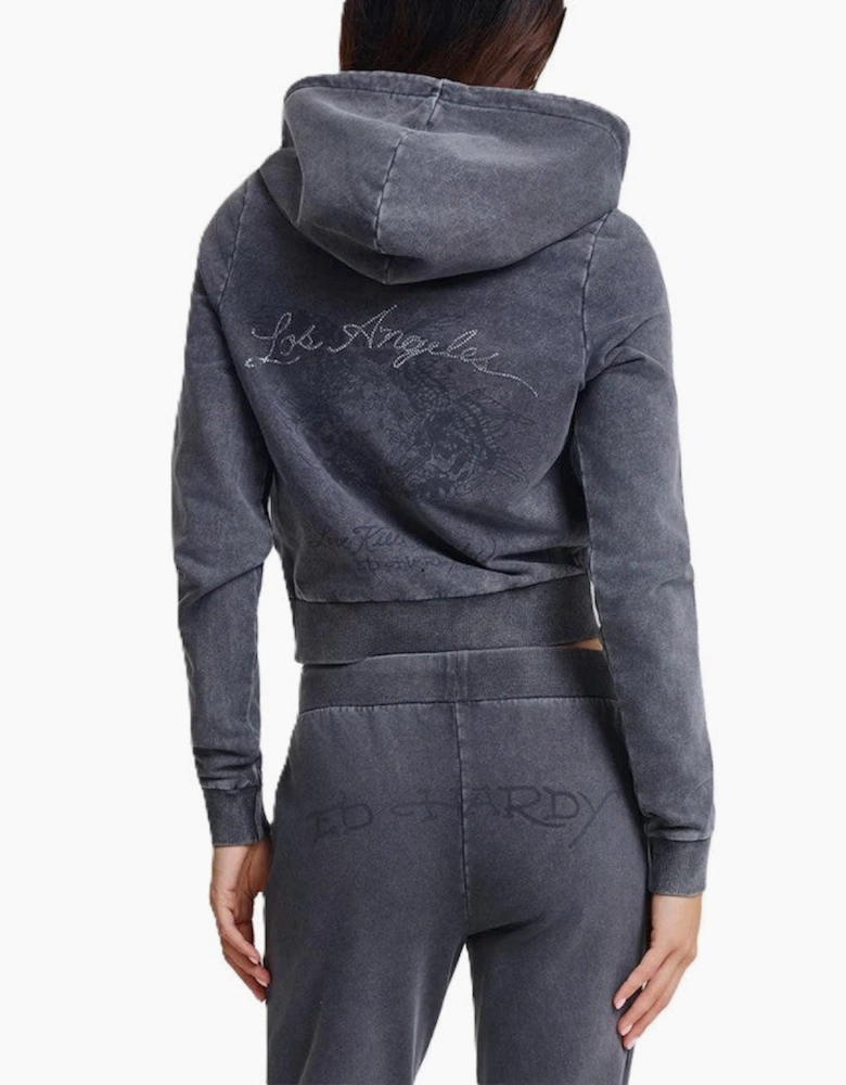 Ed Hardy Stay True Fitted Cropped Zip Women's Black Hoodie