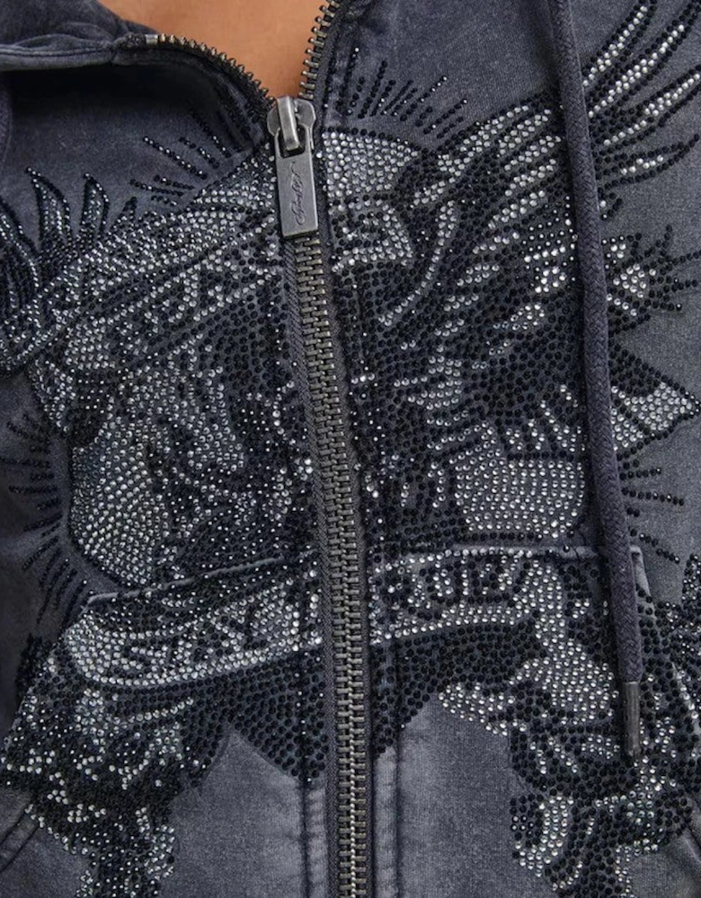 Ed Hardy Stay True Fitted Cropped Zip Women's Black Hoodie