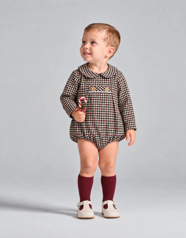 Boys Burgundy Check Romper