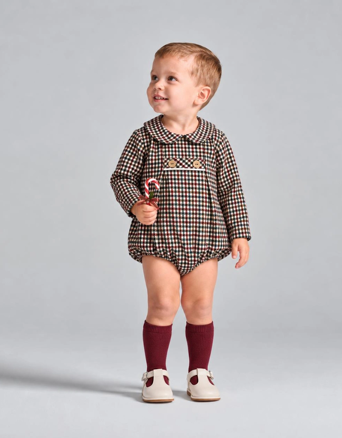 Boys Burgundy Check Romper