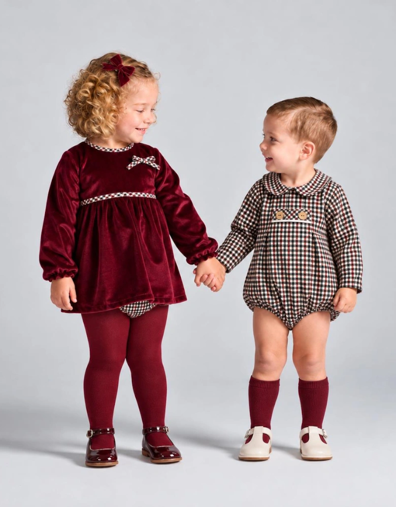 Boys Burgundy Check Romper