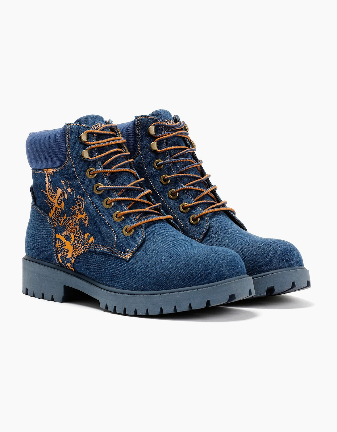 Ed Hardy Dancing Dragon Denim Men's Indigo Boots