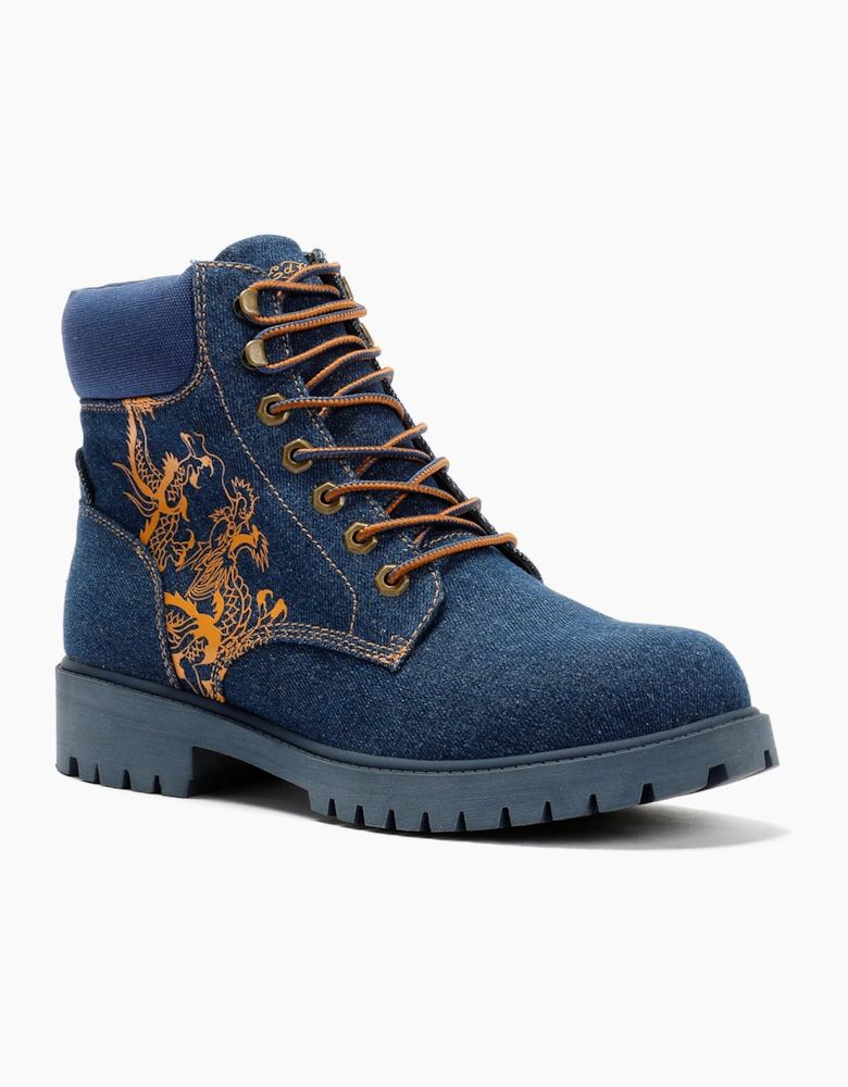 Ed Hardy Dancing Dragon Denim Men's Indigo Boots