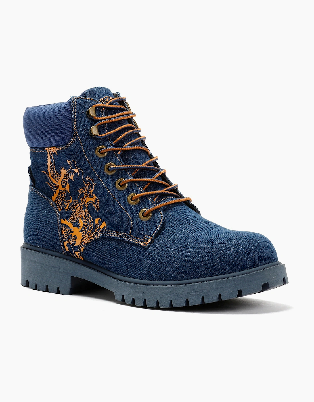Ed Hardy Dancing Dragon Denim Men's Indigo Boots