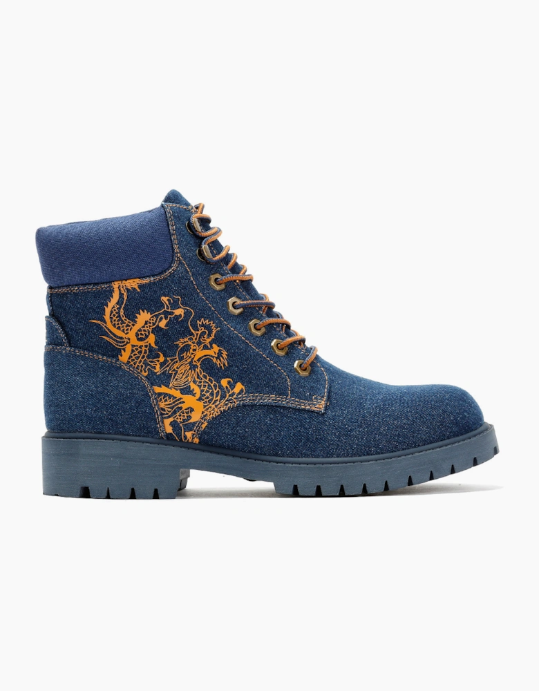 Ed Hardy Dancing Dragon Denim Men's Indigo Boots