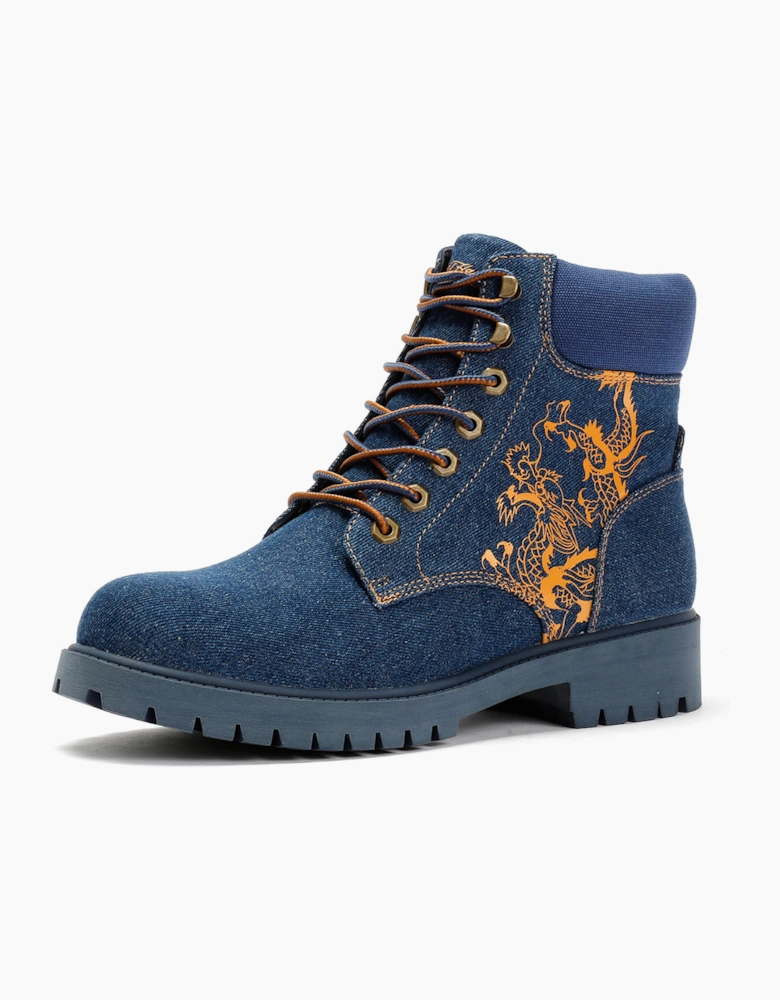 Ed Hardy Dancing Dragon Denim Men's Indigo Boots