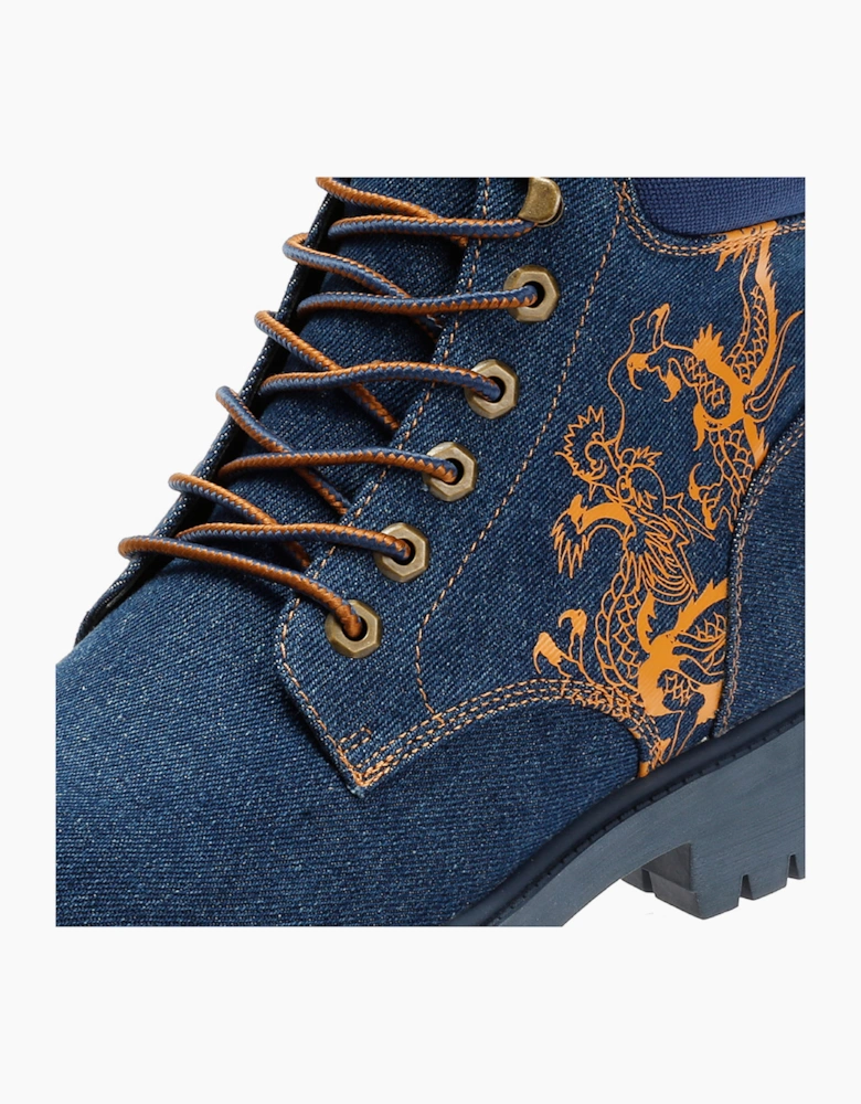 Ed Hardy Dancing Dragon Denim Men's Indigo Boots