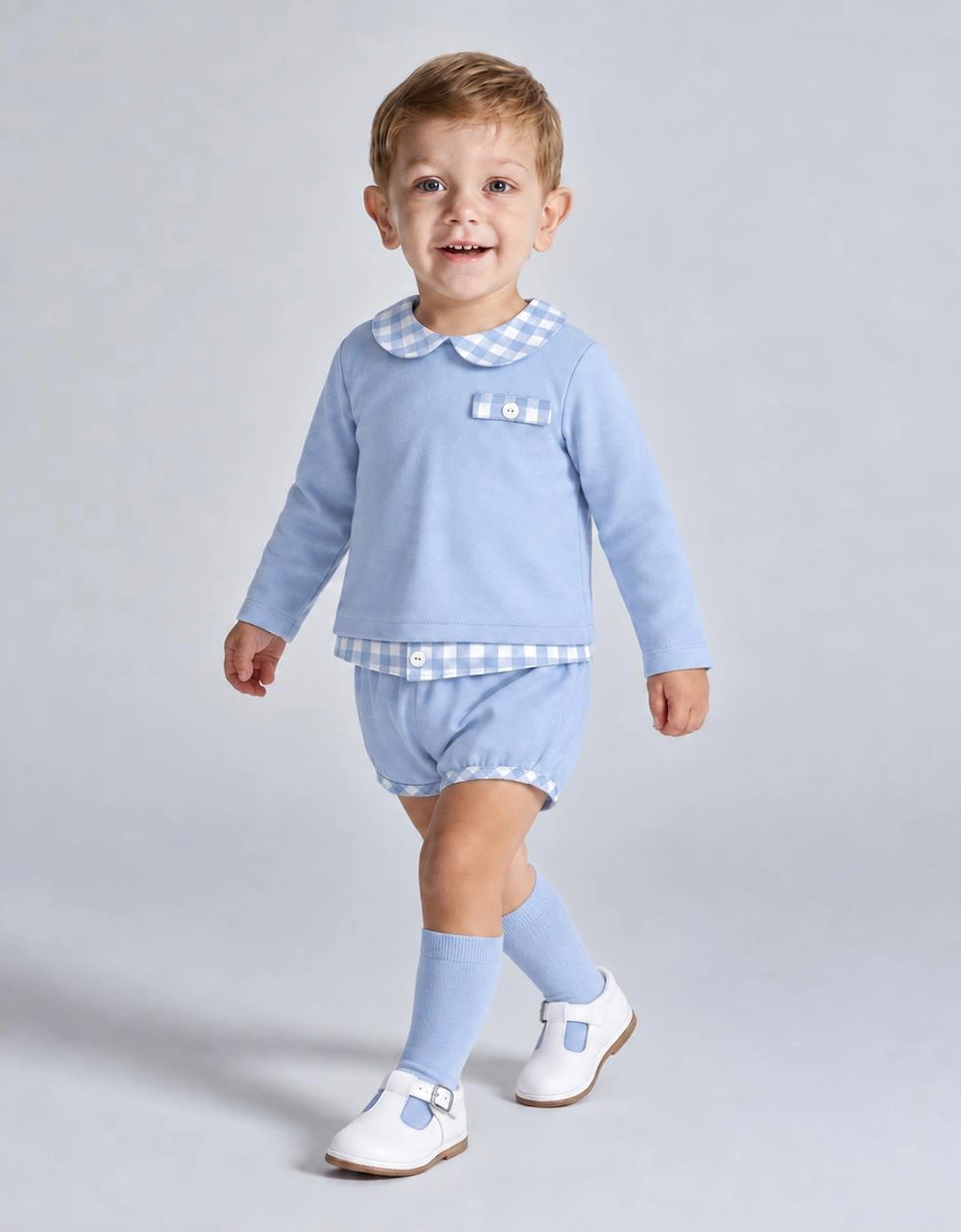 Boys Pale Blue Check Jam Pant Set