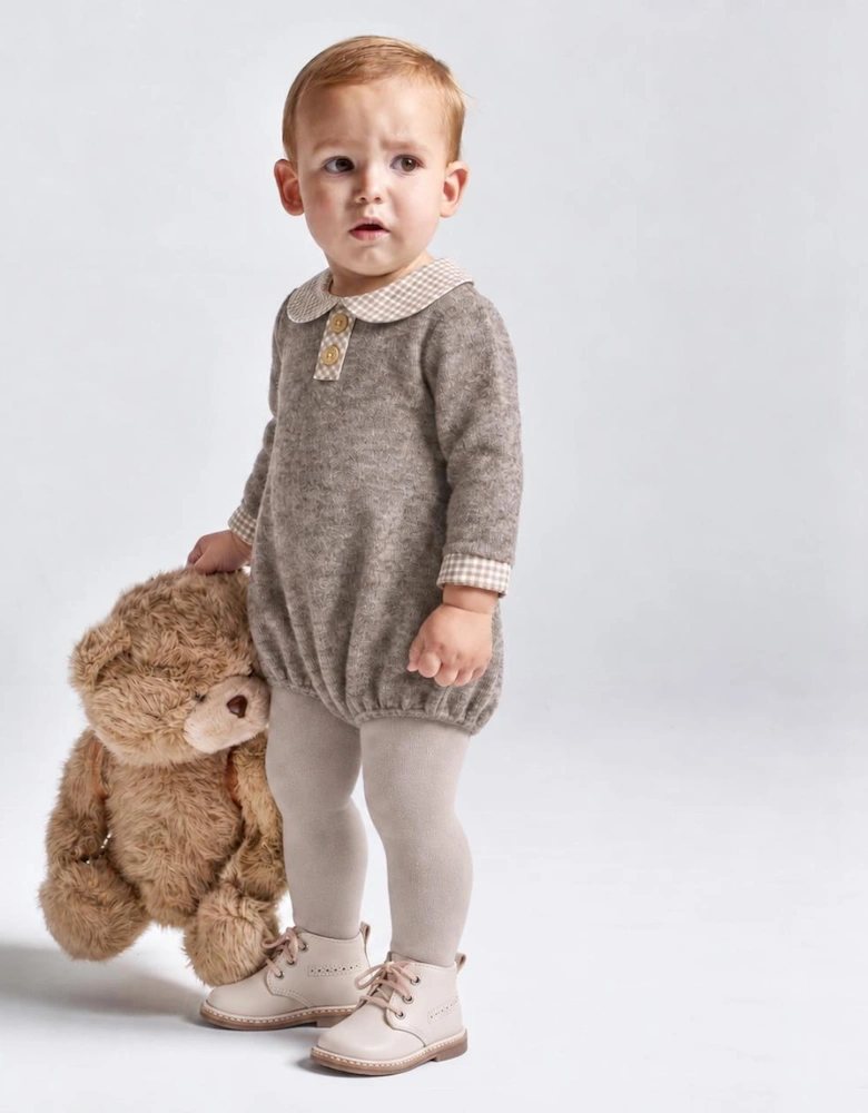 Boys Beige Gingham Romper