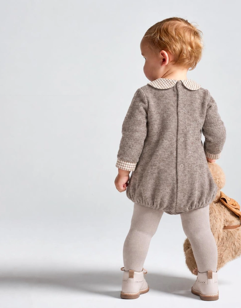 Boys Beige Gingham Romper