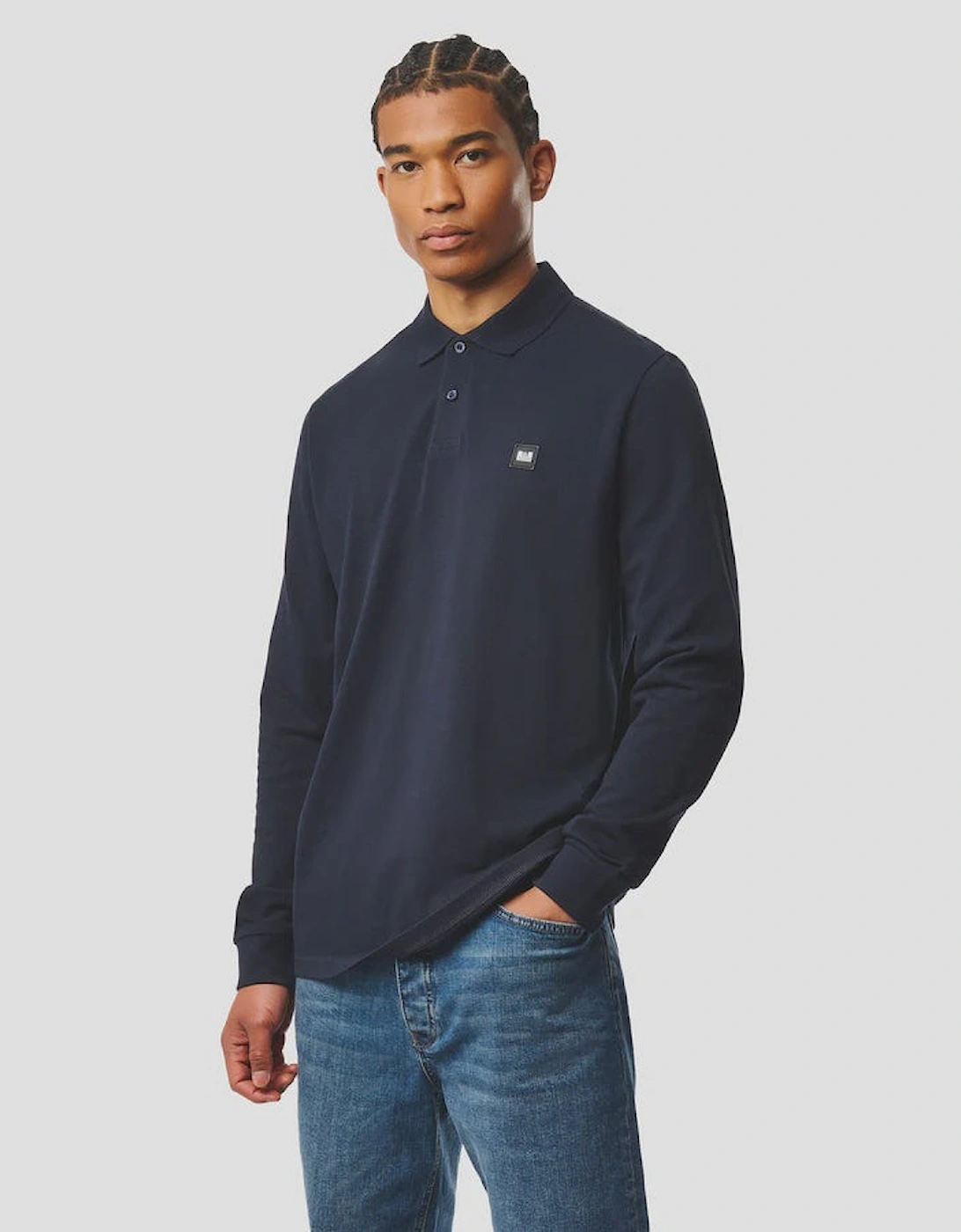 Weekend Offender Tunbridge Long Sleeve Polo Shirt - Navy Blue