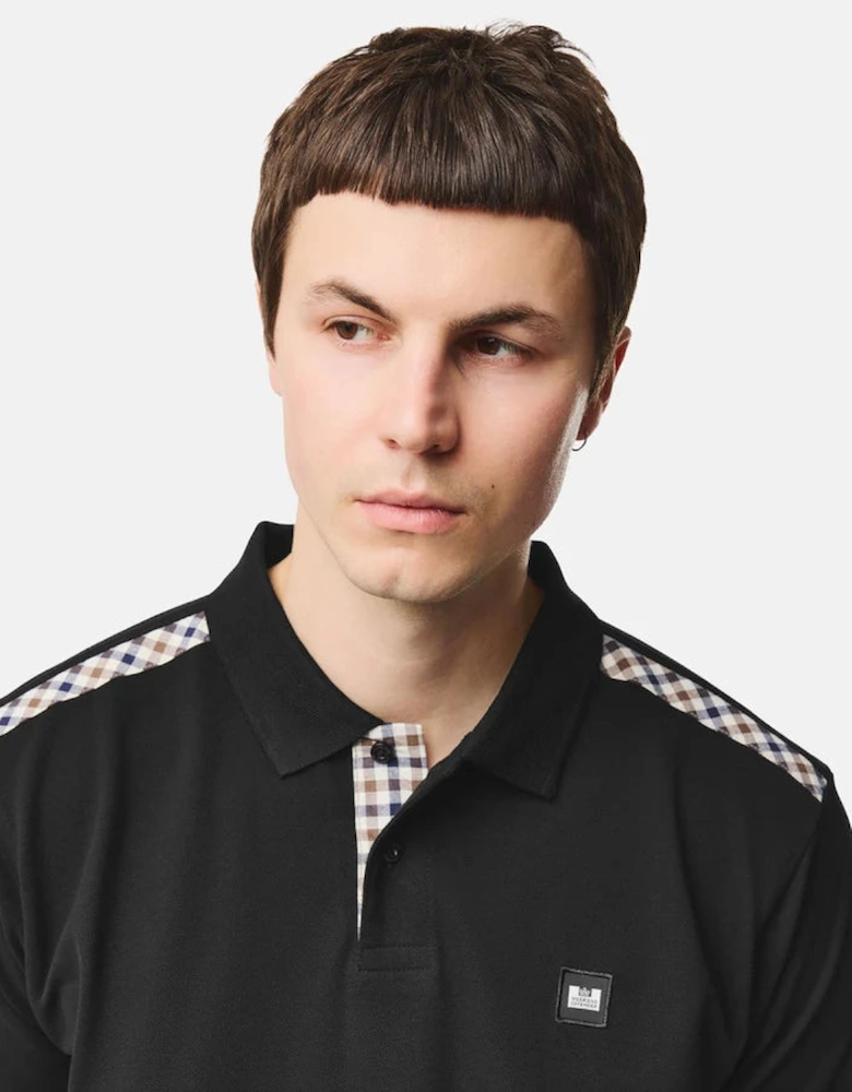 Weekend Offender Rowley Mid House Check Polo Shirt - Black