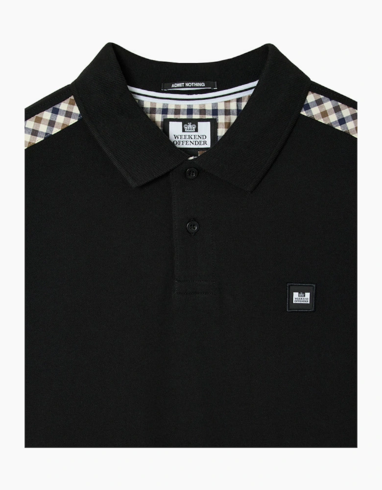 Weekend Offender Rowley Mid House Check Polo Shirt - Black