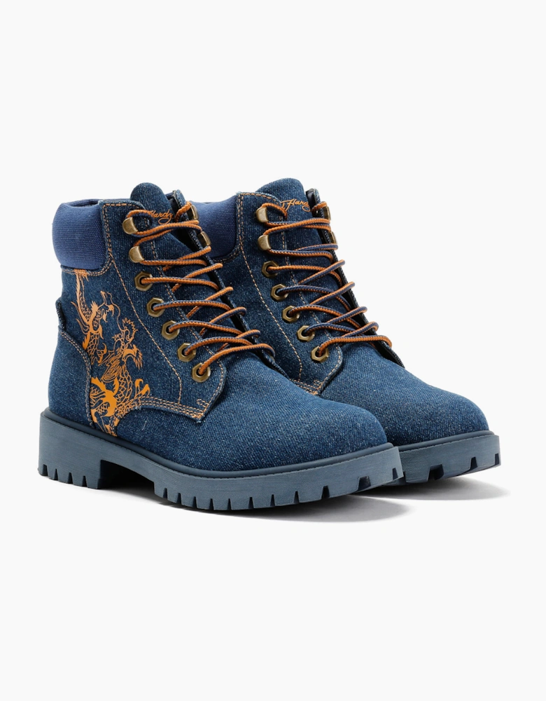 Ed Hardy Dancing Dragon Denim Women's Indigo Boots