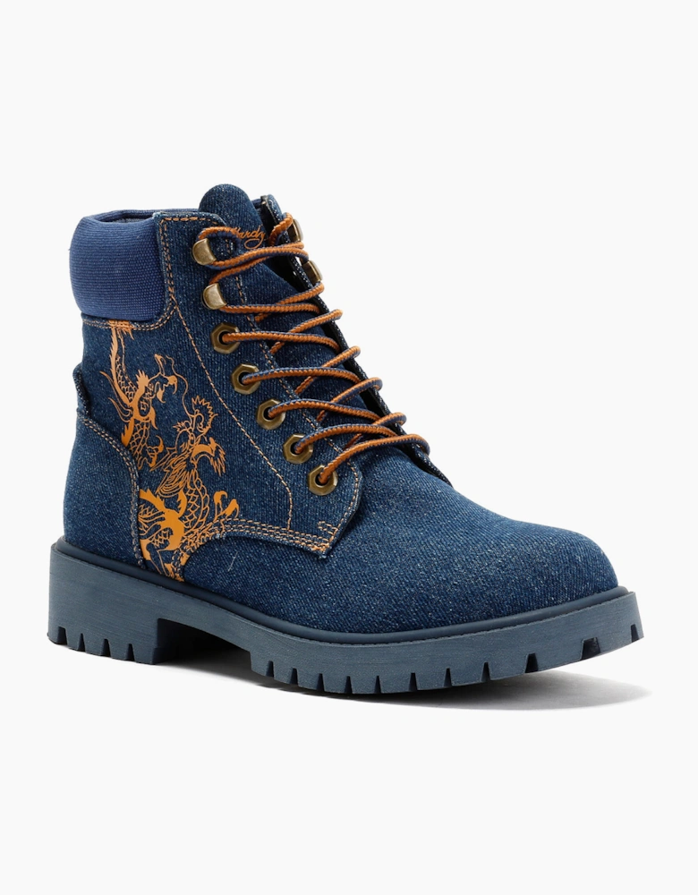 Ed Hardy Dancing Dragon Denim Women's Indigo Boots