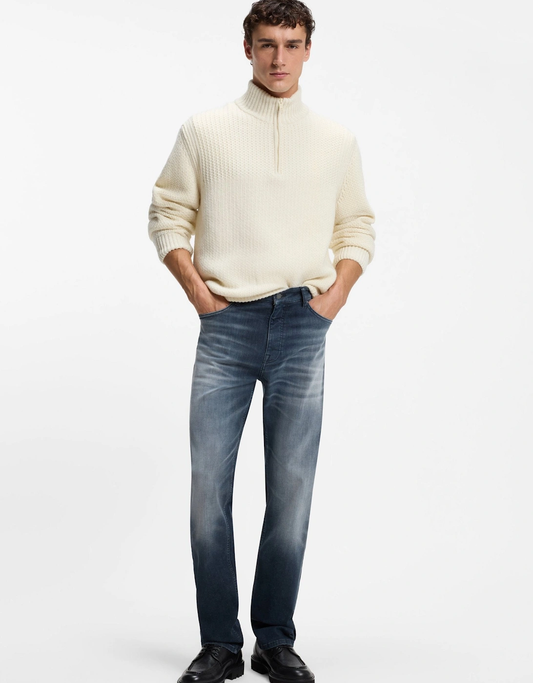 BOSS Orange Kenter Half Zip Sweater 131 Open White