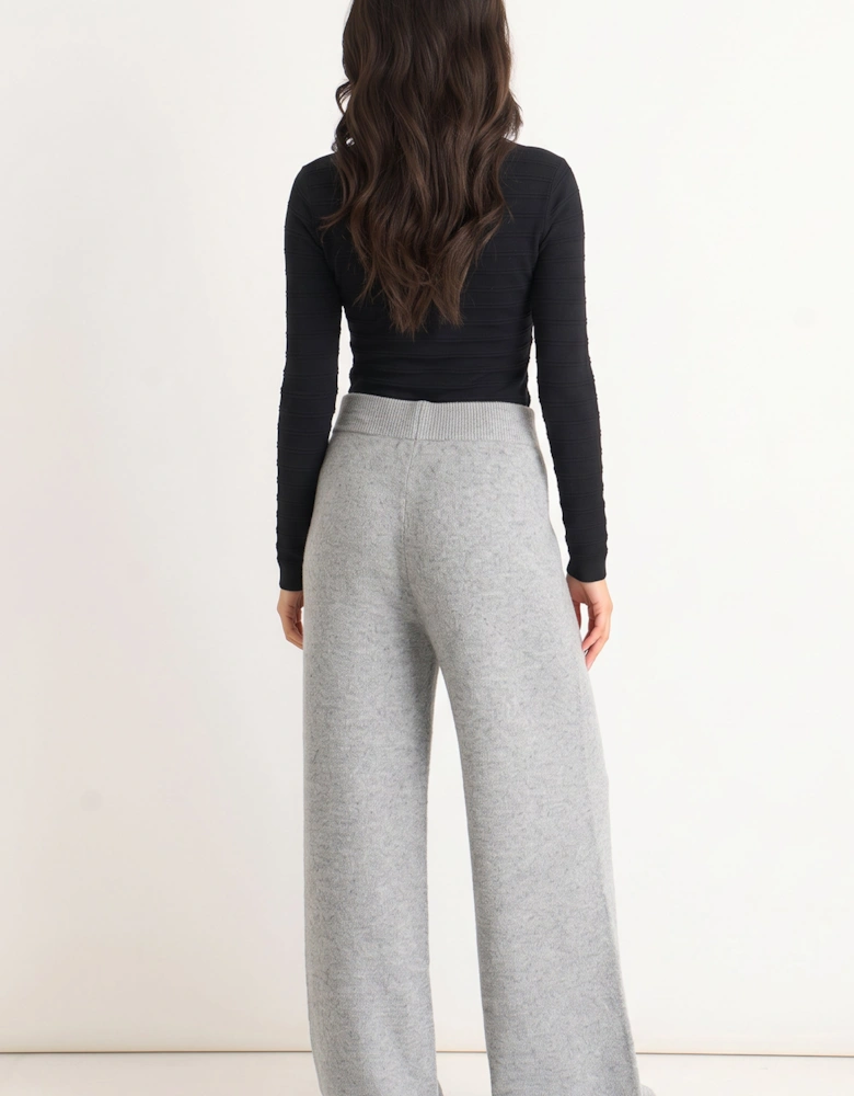 Grey Soft Knit Pull On Wide-Leg Trousers