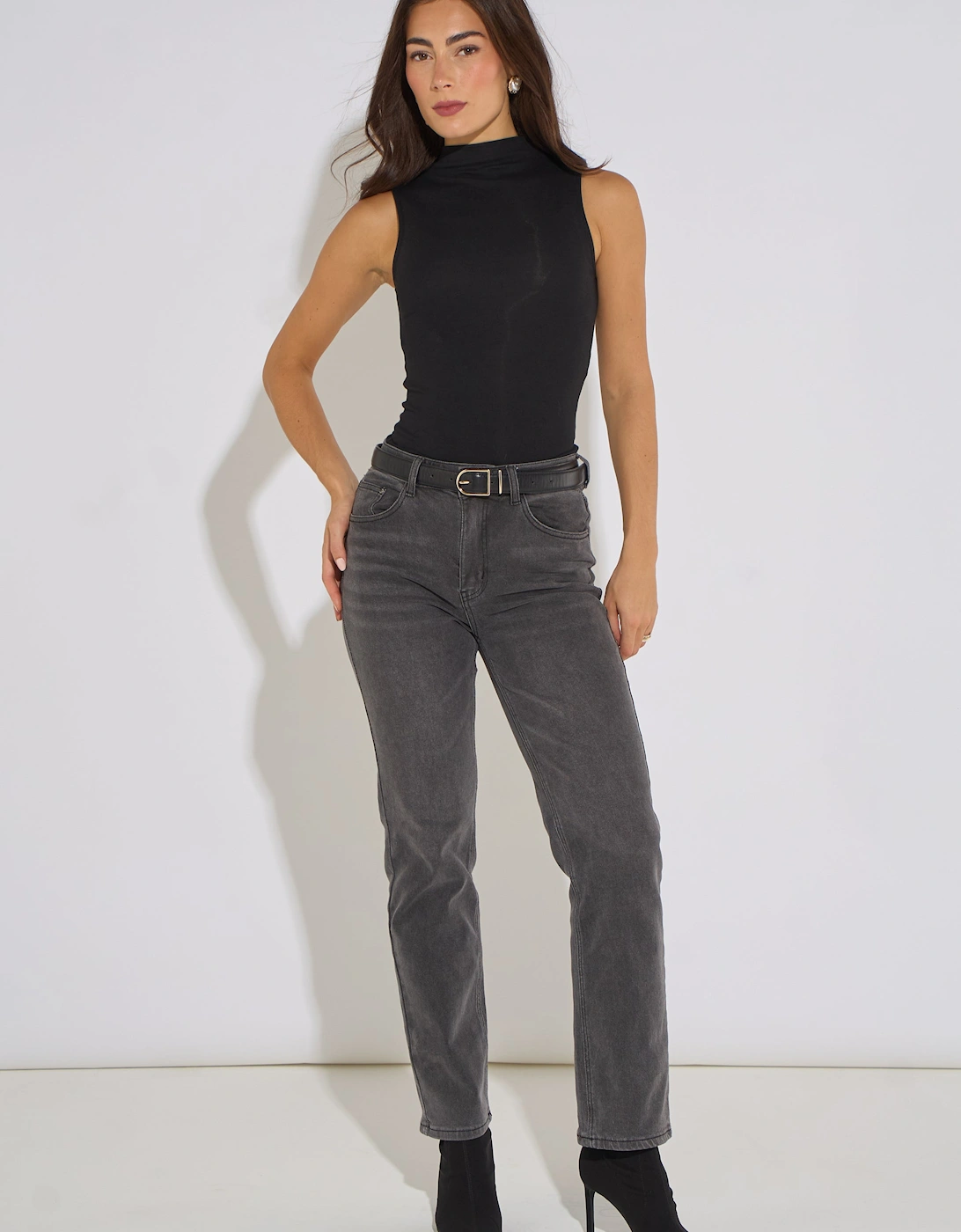 Gini London Women's Grey Mid Rise Straight Leg Jeans | : Size 14 - Image 2