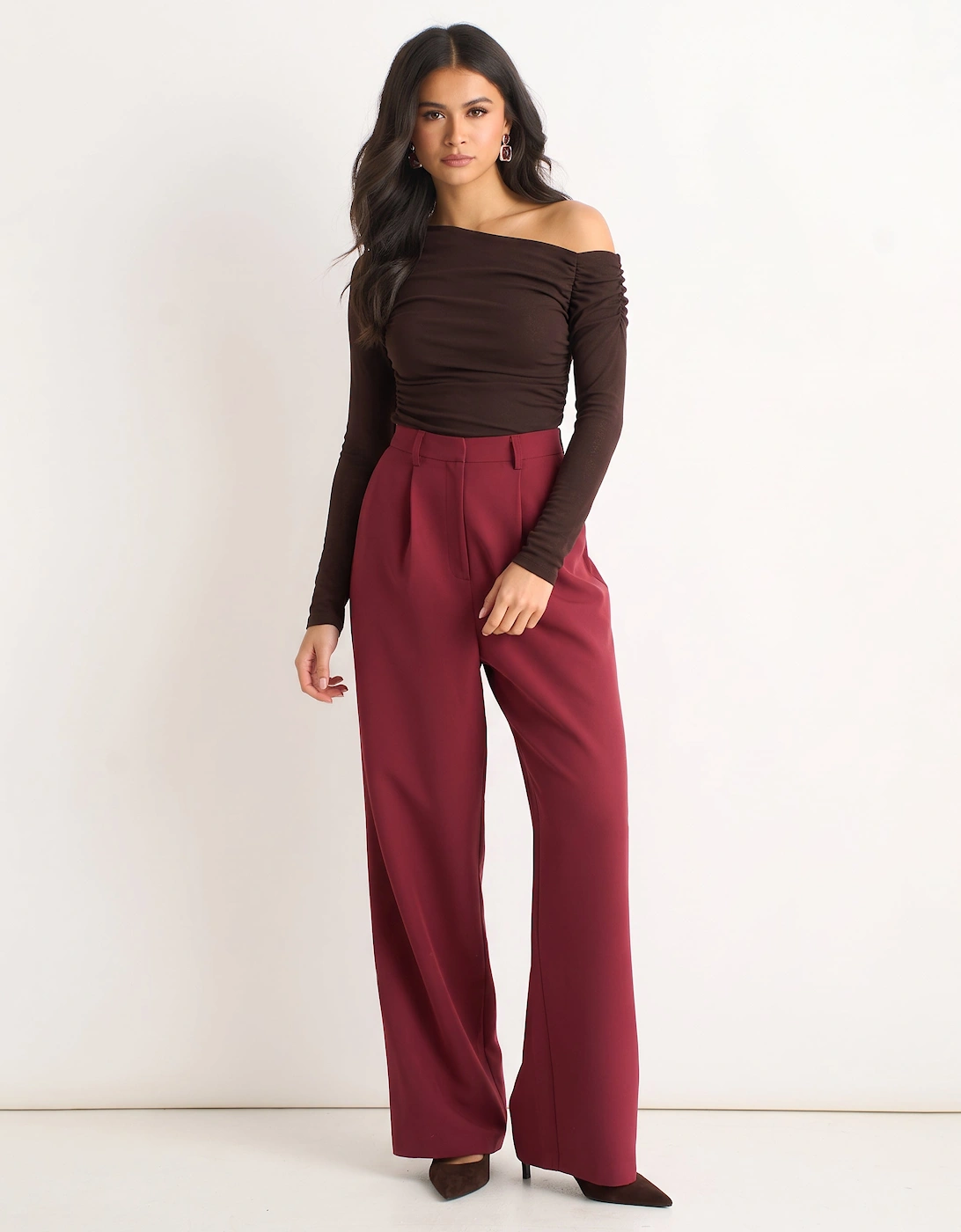 Rust Wide Leg Pleat Tailoring Trouser