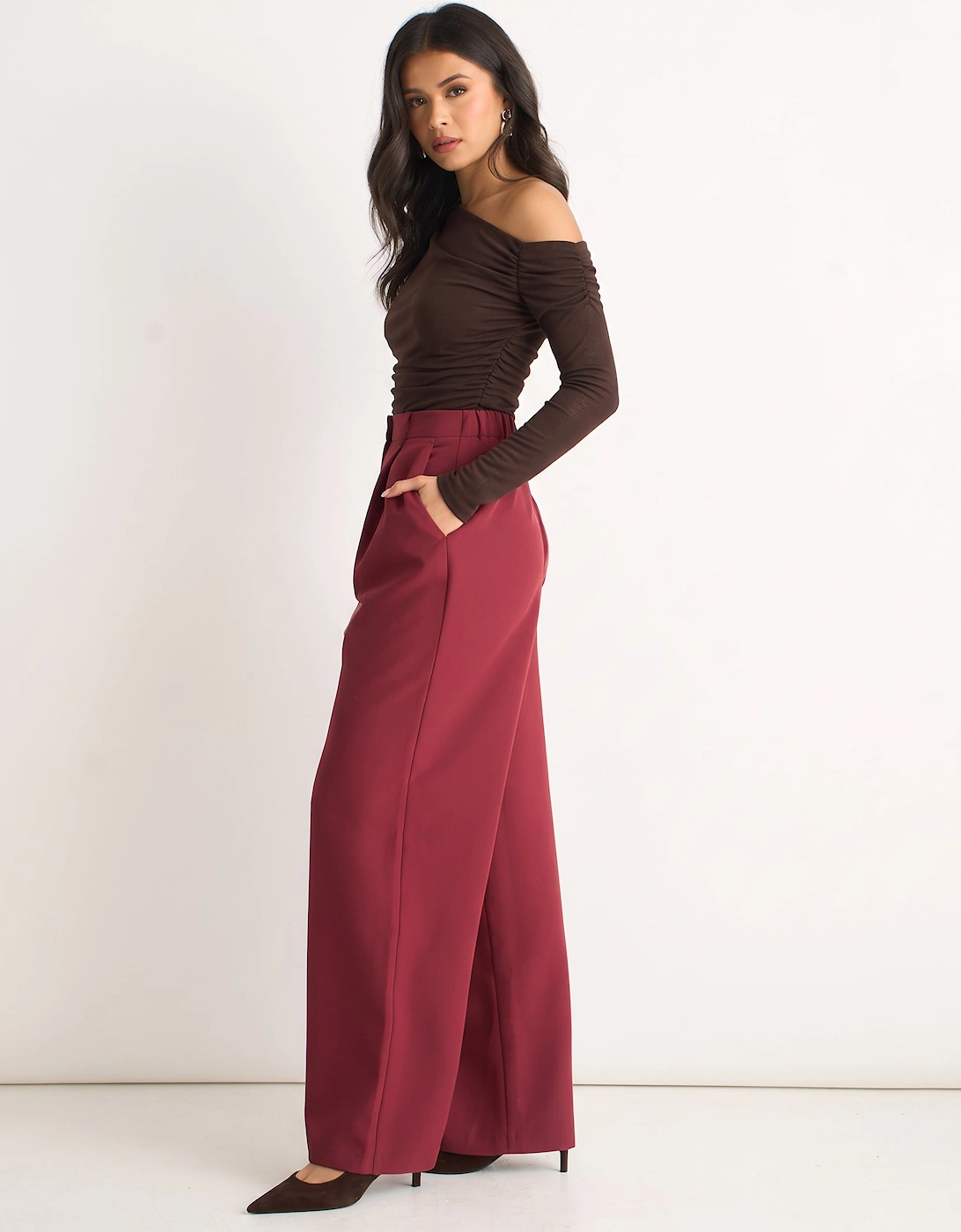 Rust Wide Leg Pleat Tailoring Trouser
