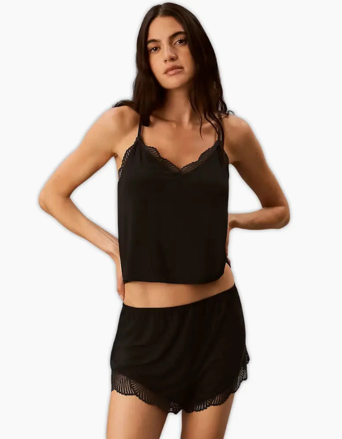 Modal Rib Lace Camisole, Black
