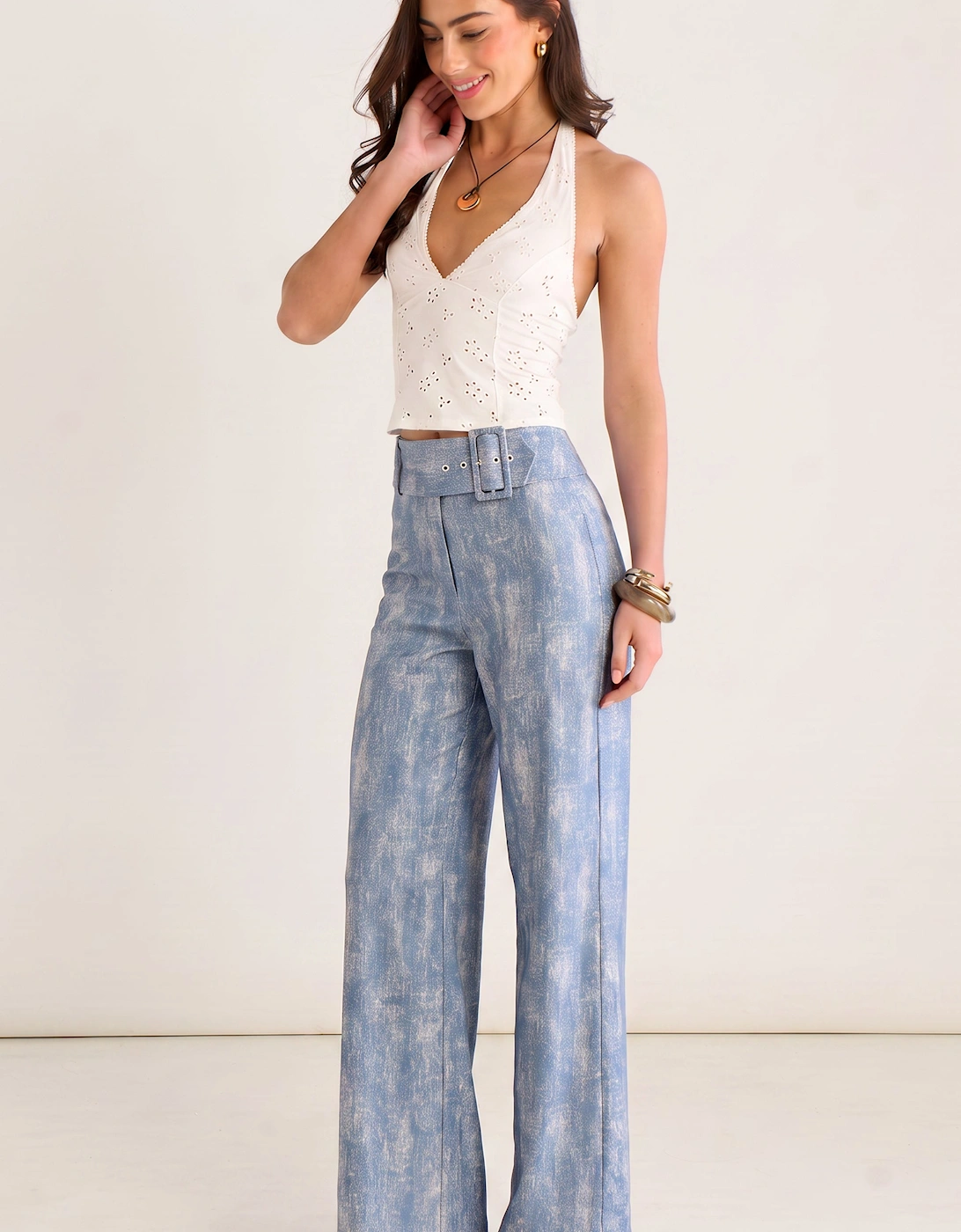 Blue Buckle Detail Trouser