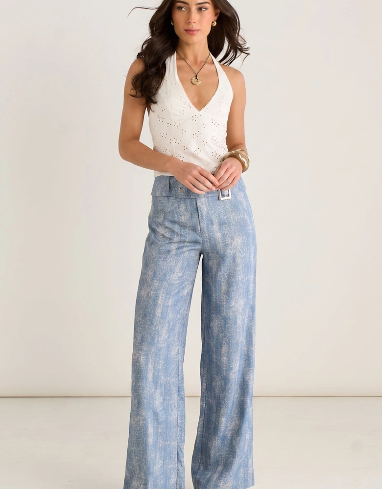 Blue Buckle Detail Trouser