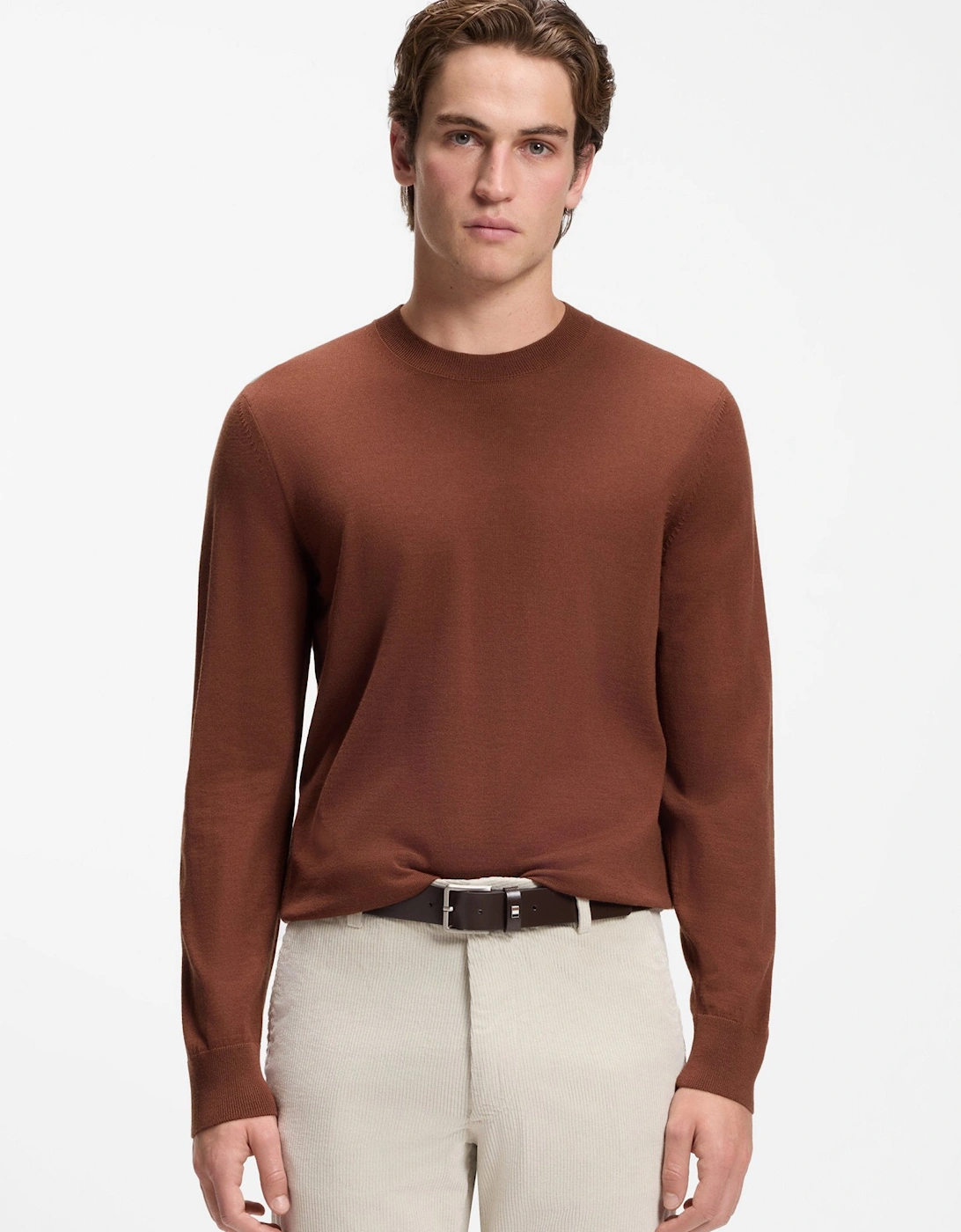BOSS Orange H-Leno Crew Neck Sweater 212 Medium Brown