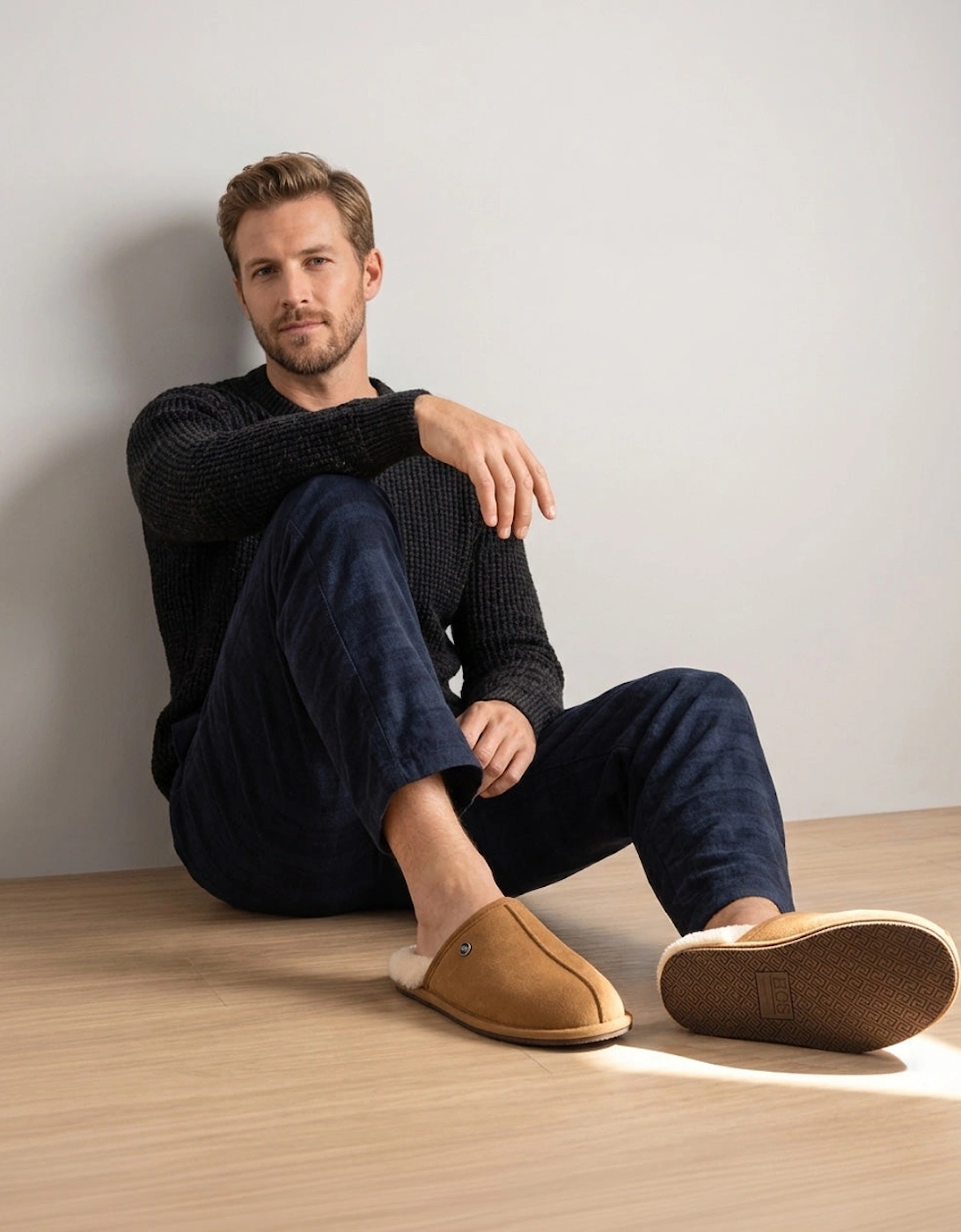 HOS Sheepskin EDWIN Mens Mules Chestnut