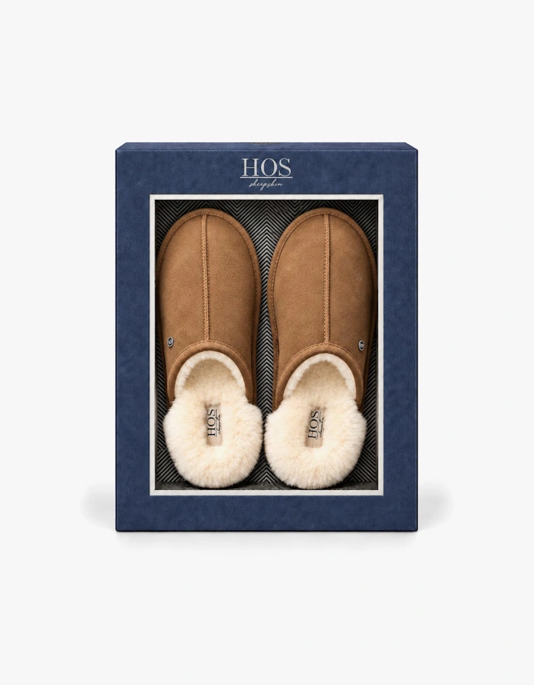 HOS Sheepskin EDWIN Mens Mules Chestnut