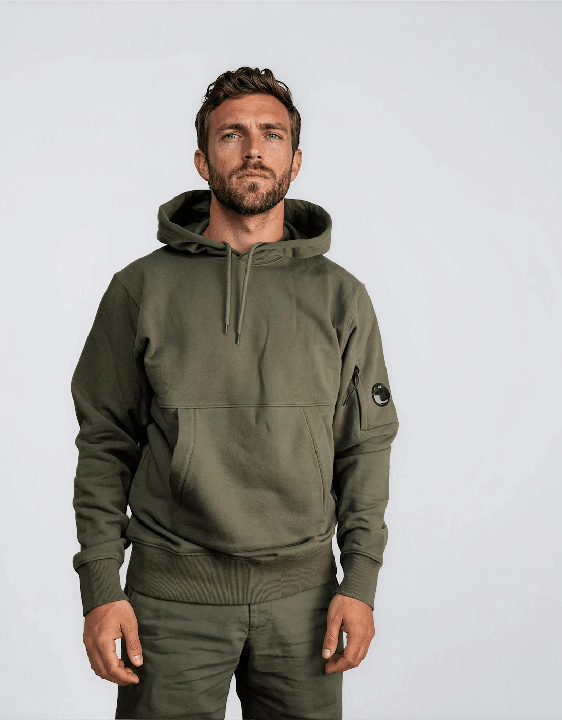 CP Company Micro Lens Diagonal Raised Hoodie Ivy Green