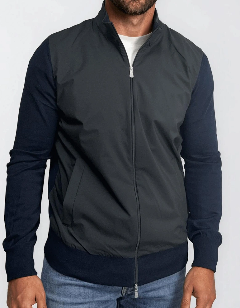 Gran Sasso Full Zip Cotton & Nylon Jacket in Black/Navy