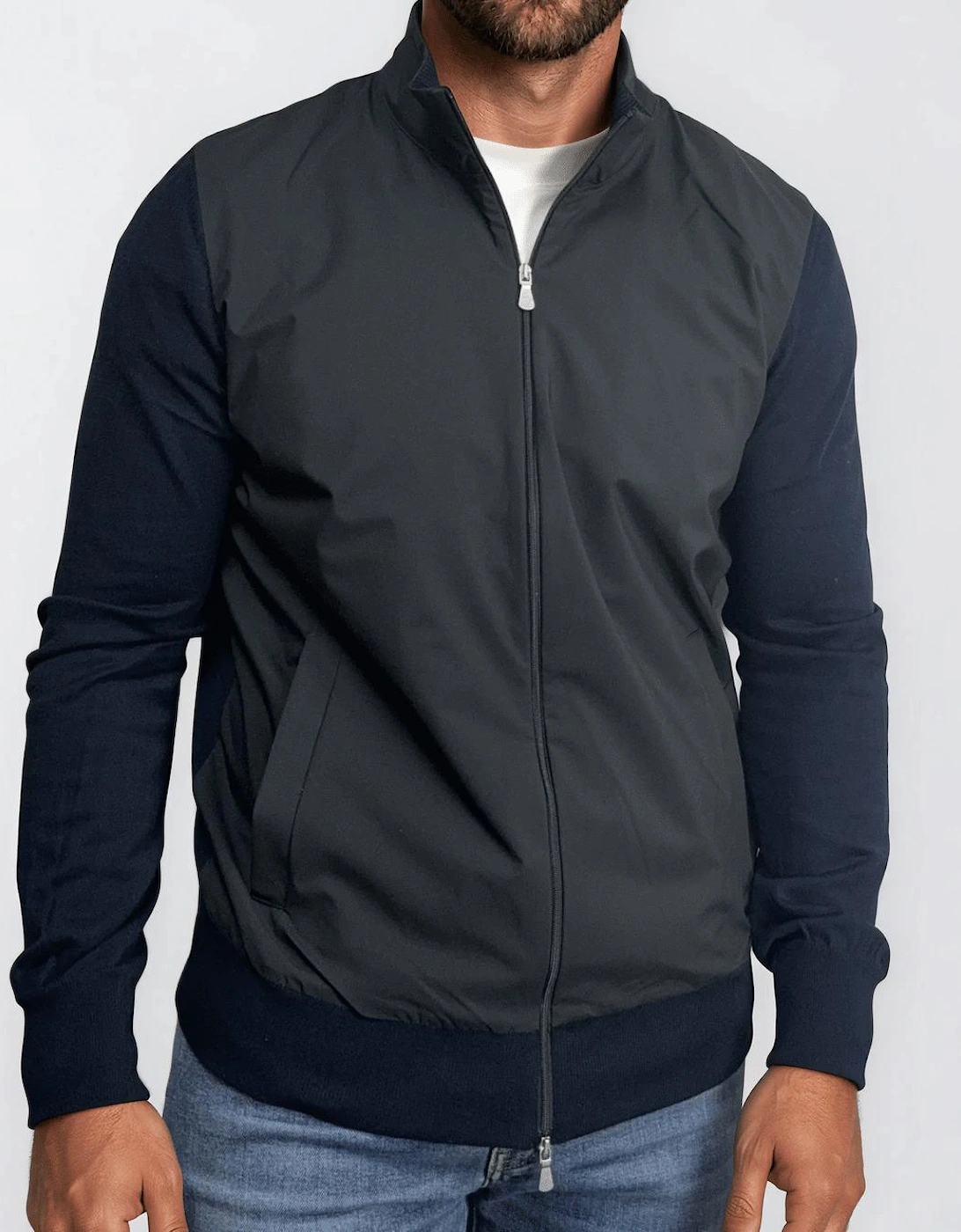 Gran Sasso Full Zip Cotton & Nylon Jacket in Black/Navy
