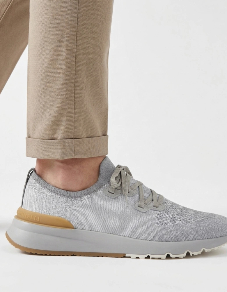 Brunello Cucinelli Cotton-Blend Chiné-Knit Sneakers in Grey