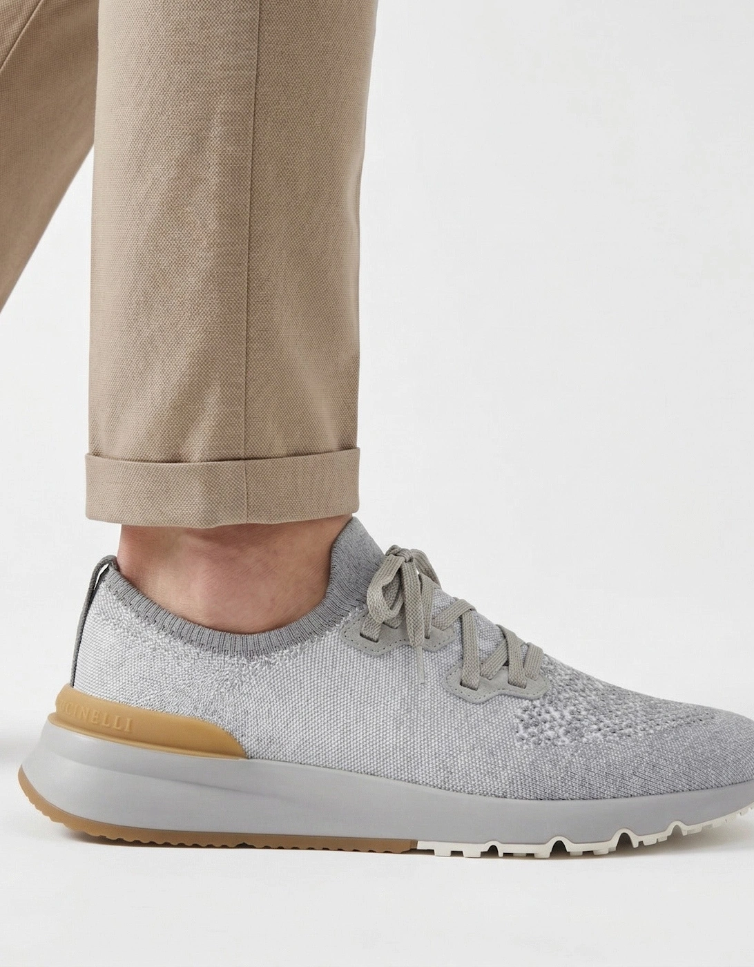 Brunello Cucinelli Cotton-Blend Chiné-Knit Sneakers in Grey