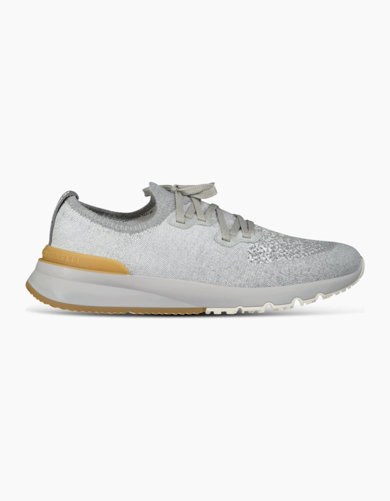 Brunello Cucinelli Cotton-Blend Chiné-Knit Sneakers in Grey