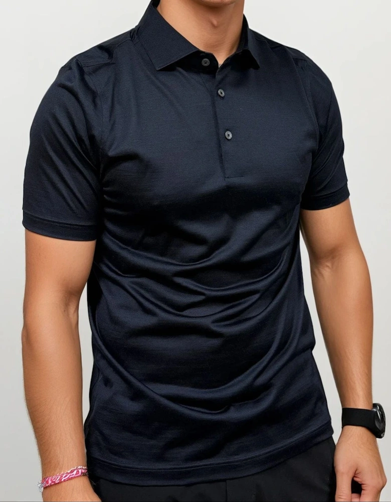 Gran Sasso Silk Polo Shirt in Navy Blue