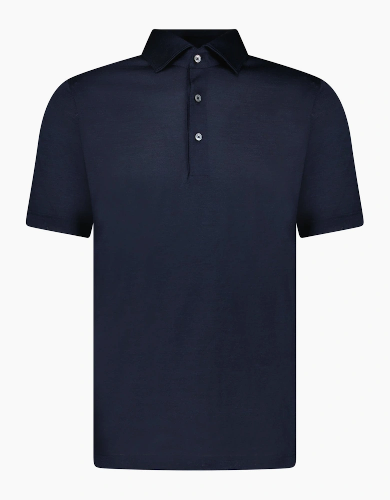 Gran Sasso Silk Polo Shirt in Navy Blue