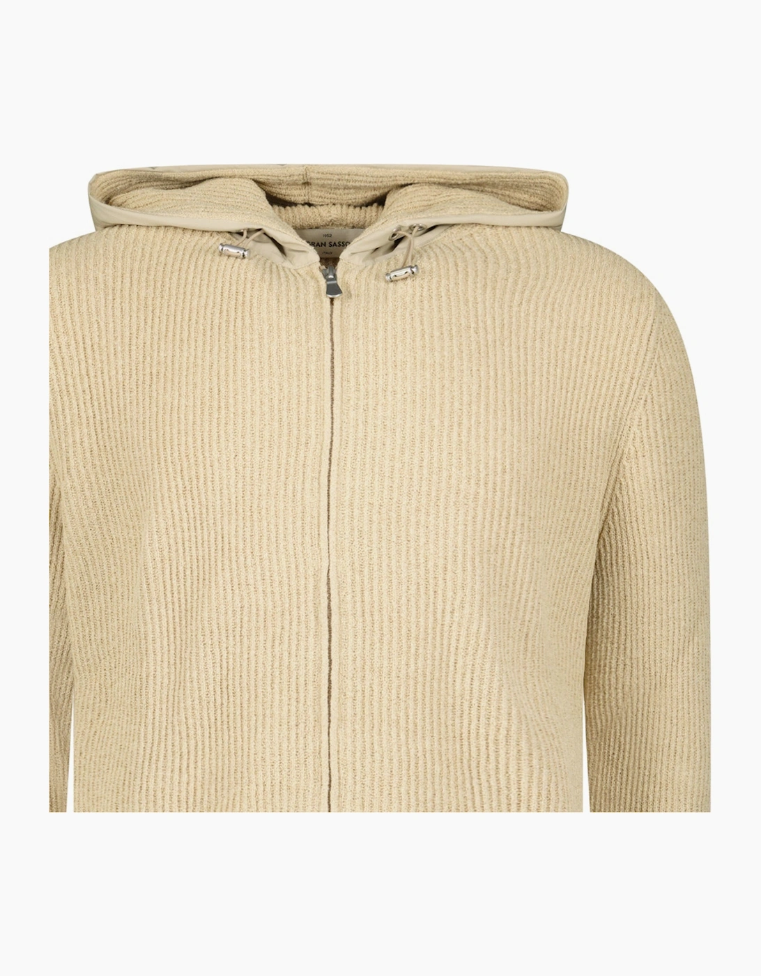 Gran Sasso Ribbed Zip-Up Hoodie in Beige