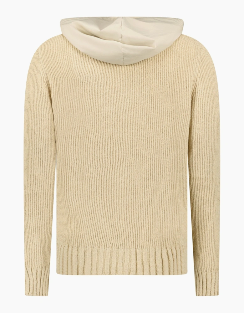 Gran Sasso Ribbed Zip-Up Hoodie in Beige