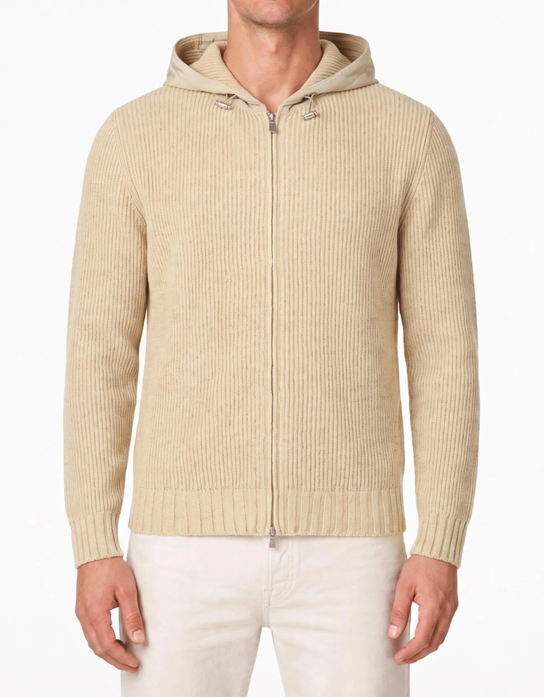 Gran Sasso Ribbed Zip-Up Hoodie in Beige
