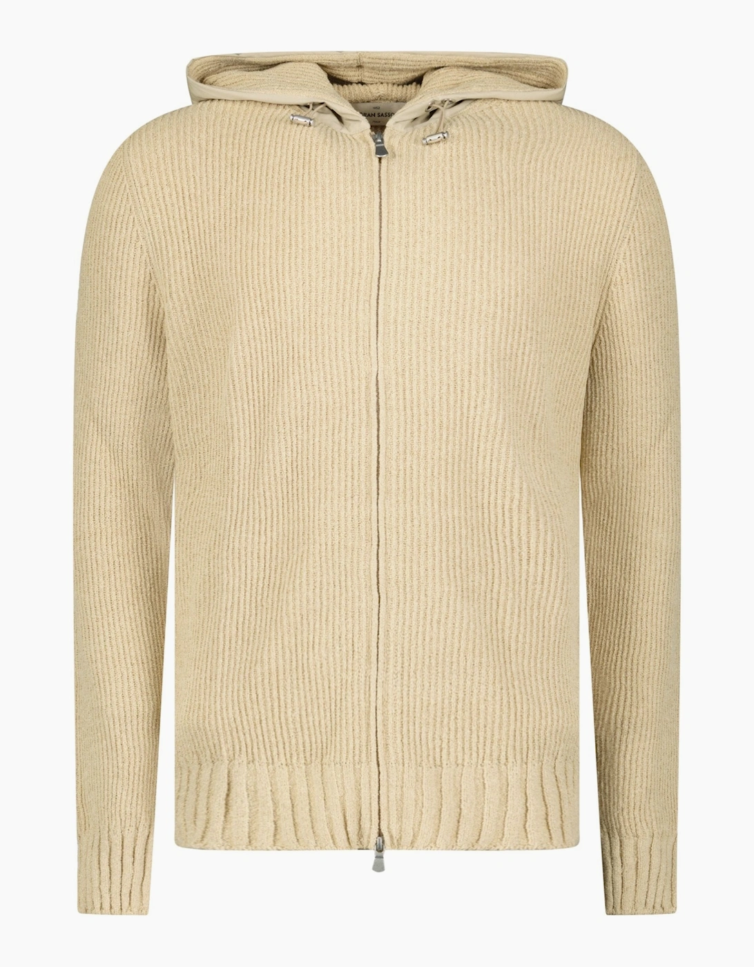 Gran Sasso Ribbed Zip-Up Hoodie in Beige