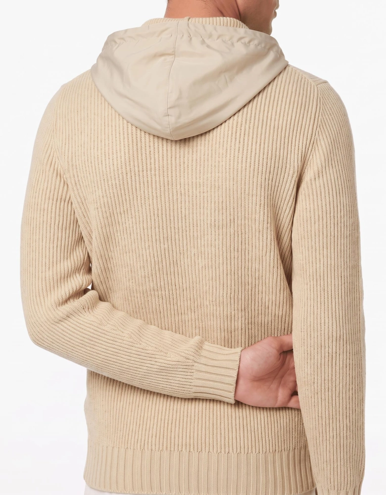 Gran Sasso Ribbed Zip-Up Hoodie in Beige