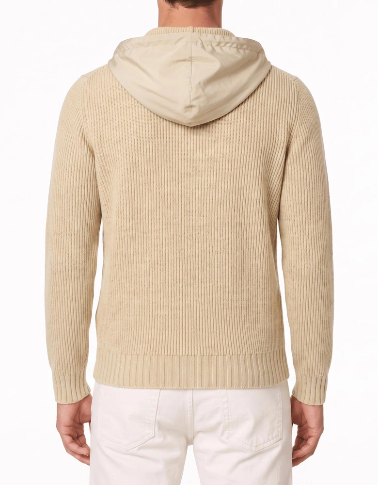 Gran Sasso Ribbed Zip-Up Hoodie in Beige