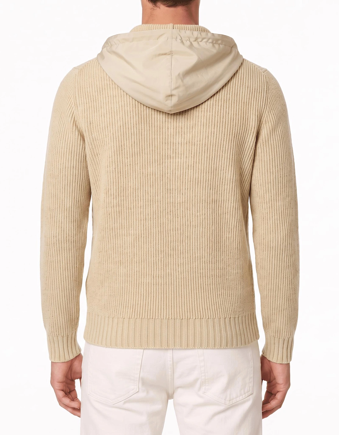 Gran Sasso Ribbed Zip-Up Hoodie in Beige