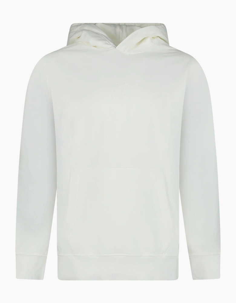 CP Company Brushed Emerised Diagonal Fleece Hoodie in White