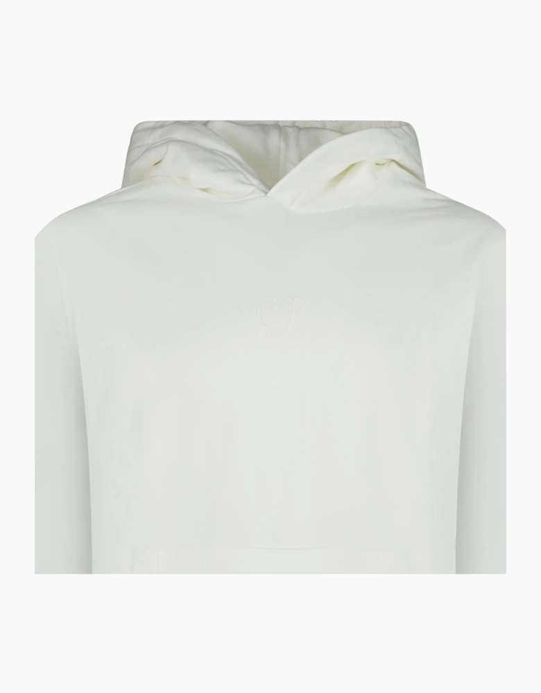CP Company Brushed Emerised Diagonal Fleece Hoodie in White