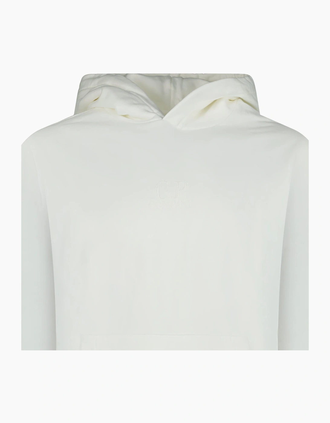 CP Company Brushed Emerised Diagonal Fleece Hoodie in White