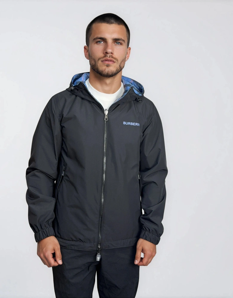 Burberry 'Stanford' Zip-Up Check Reversible Hooded Jacket Black & Blue Check
