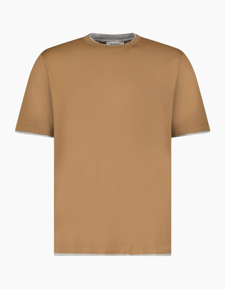 Gran Sasso Pure Cotton T-Shirt in Brown / Light Grey